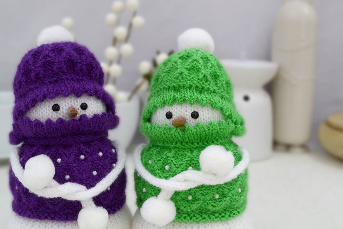 Knitted Snowmen, Set of 2.