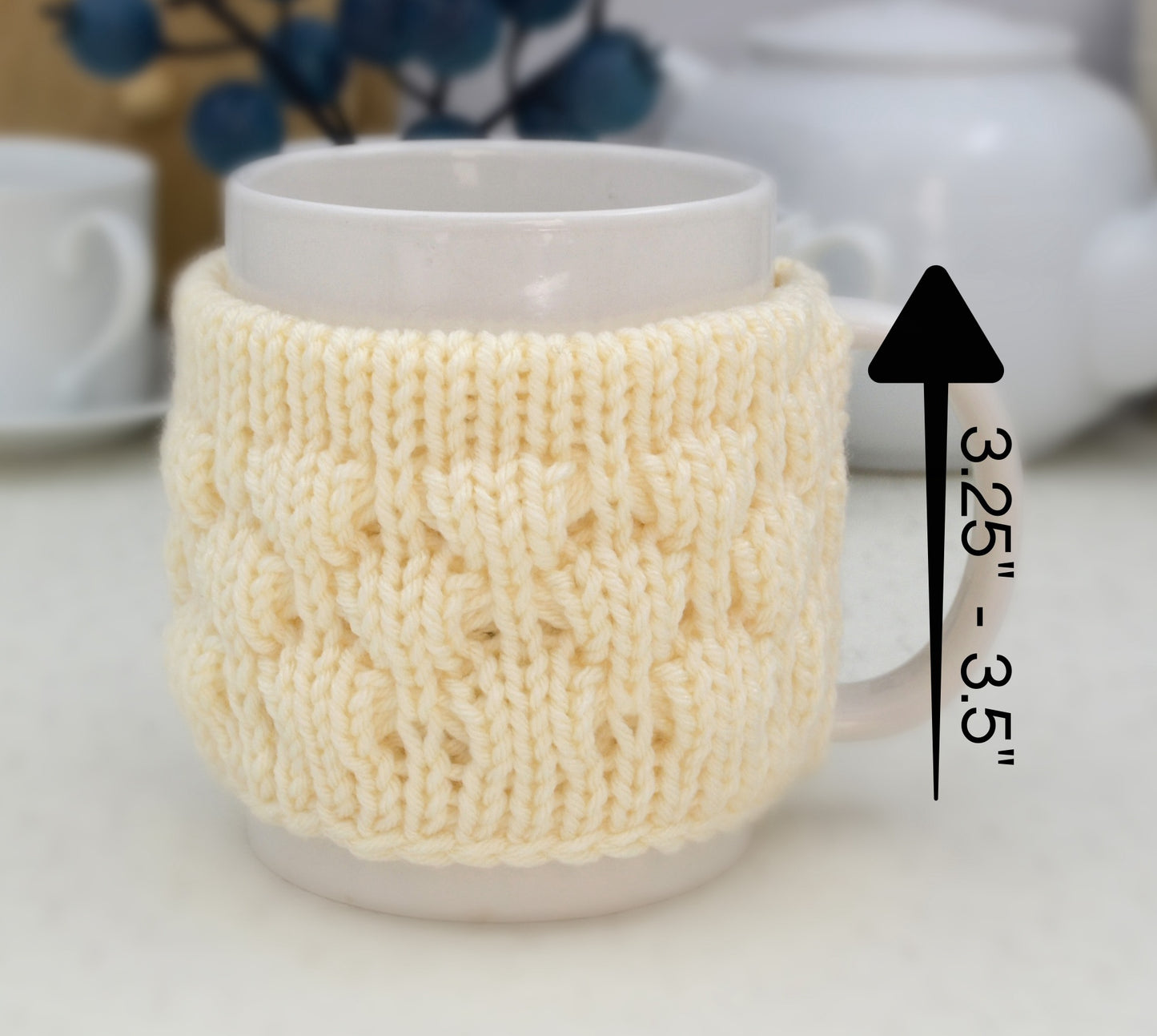 Knitted mug cozy.