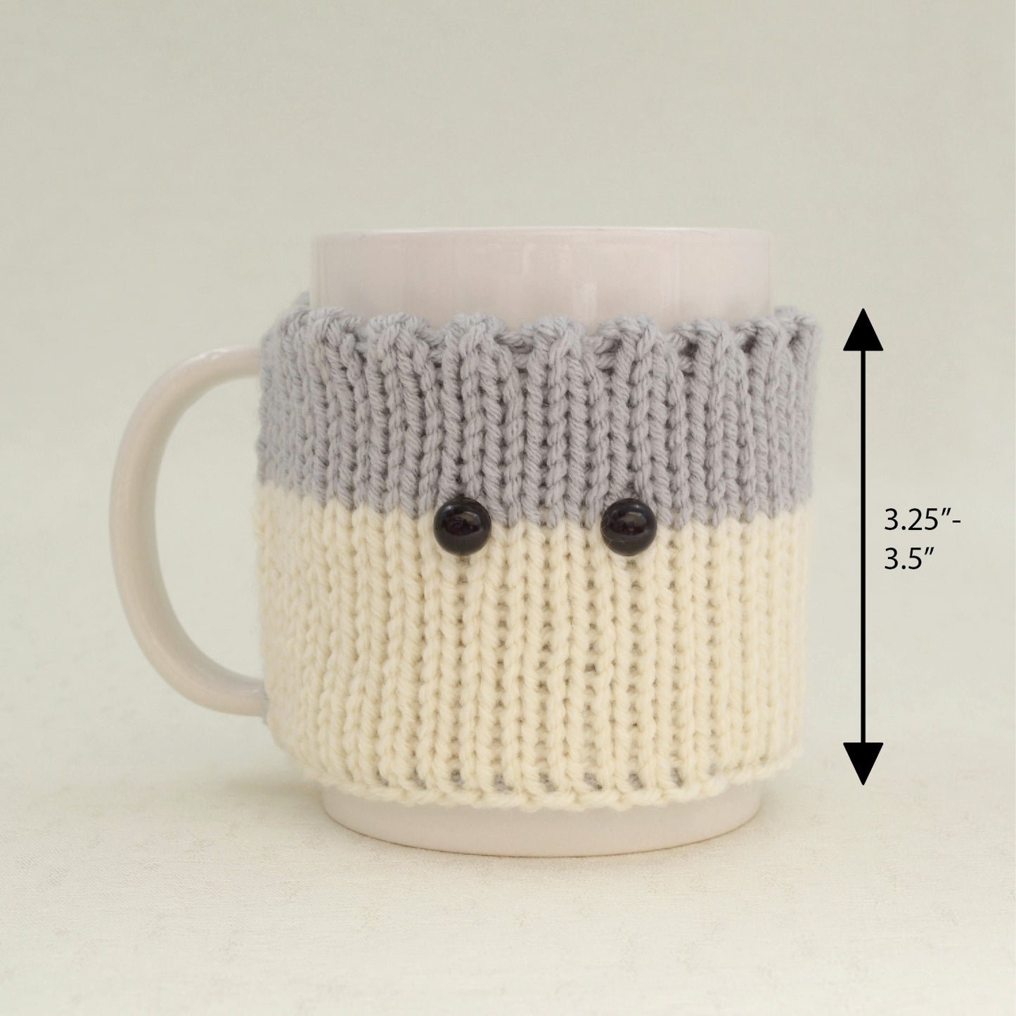 Knitted Mug Cozies with black eyes, Set of 2. Christmas gift.