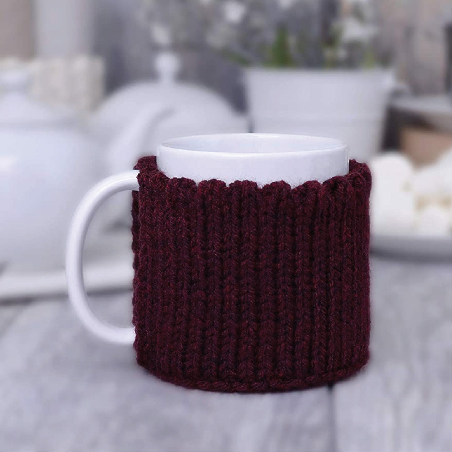 Dark Burgundy knitted mug cozy