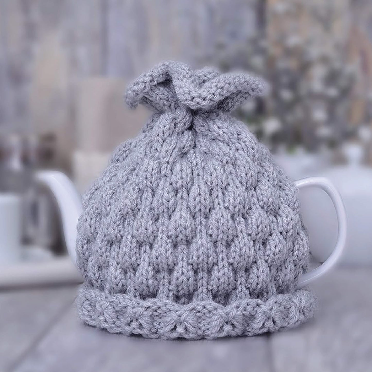 Knitted Light Grey Teapot Cozy