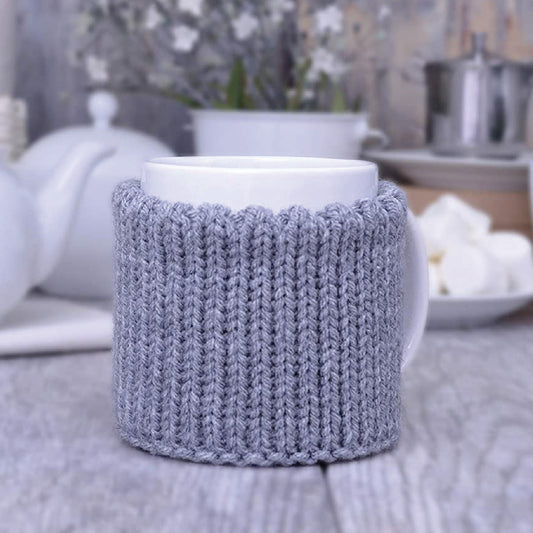 Gray knitted mug cozy