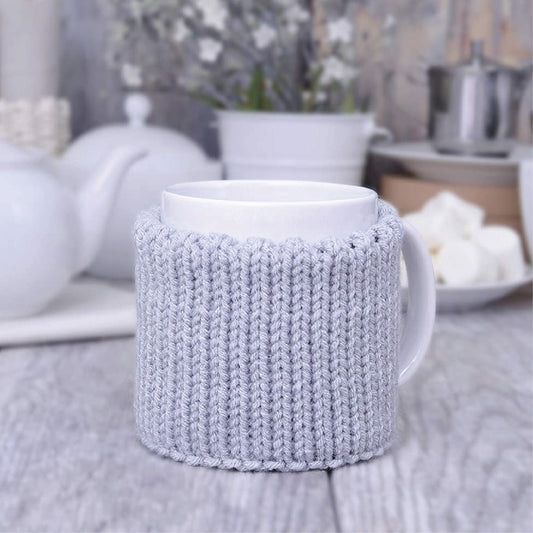 Silver gray knitted mug cozy