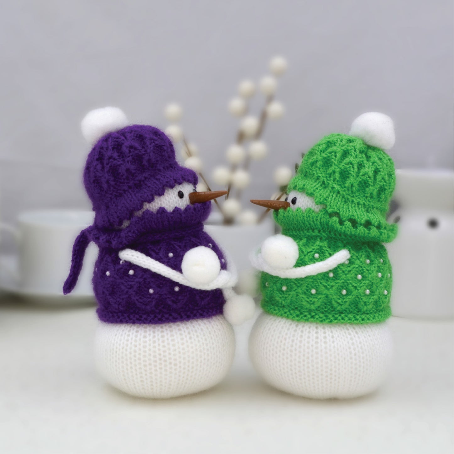 Knitted Snowmen, Set of 2.