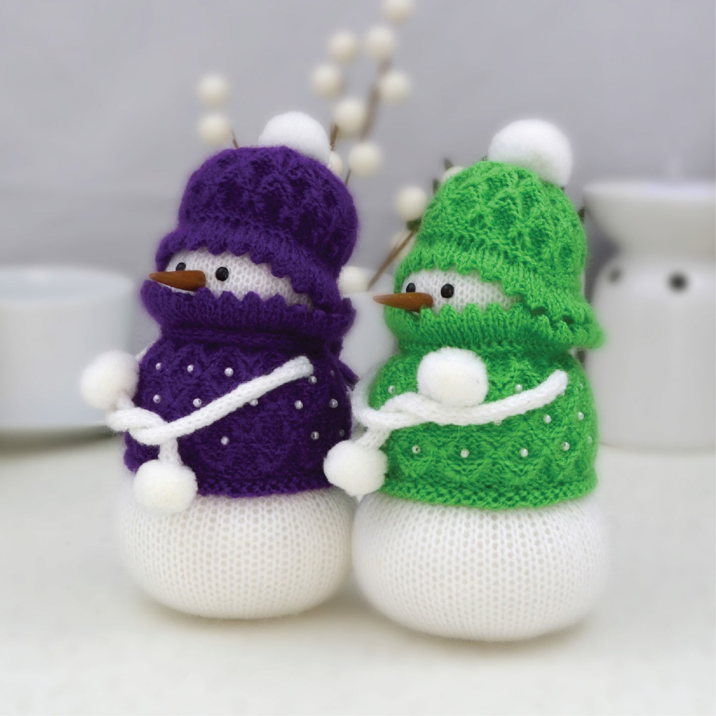 Knitted Snowmen, Set of 2.