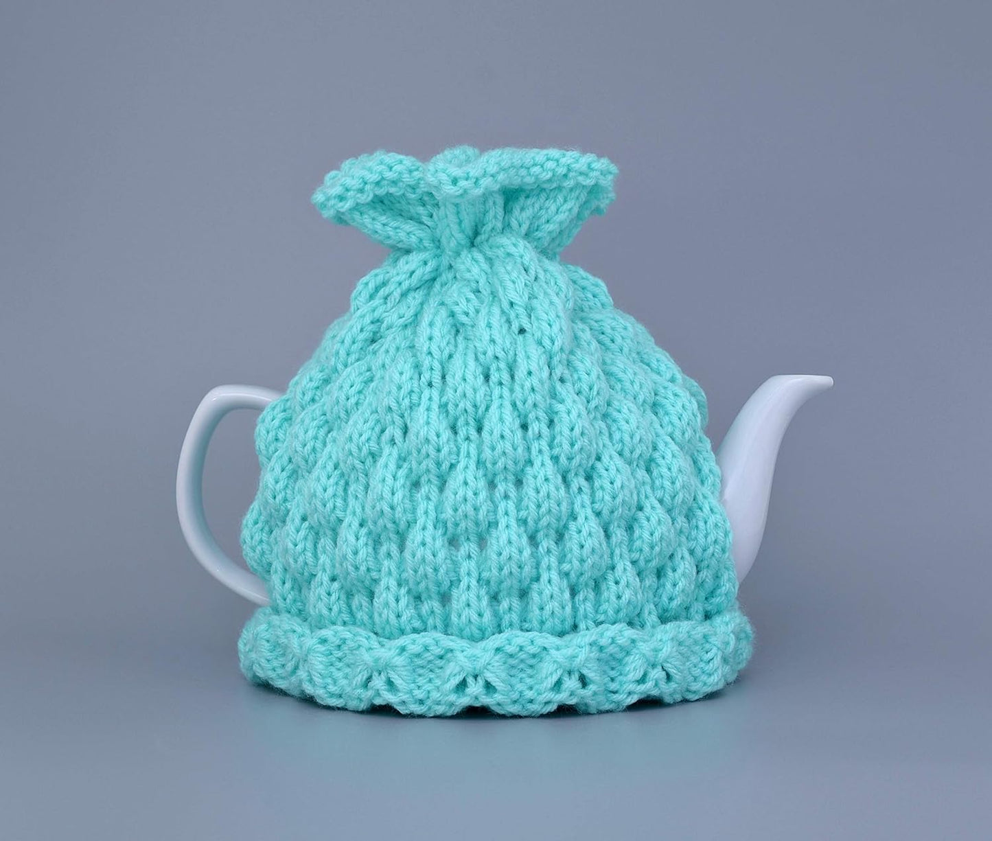 Aqua knitted teapot cozy