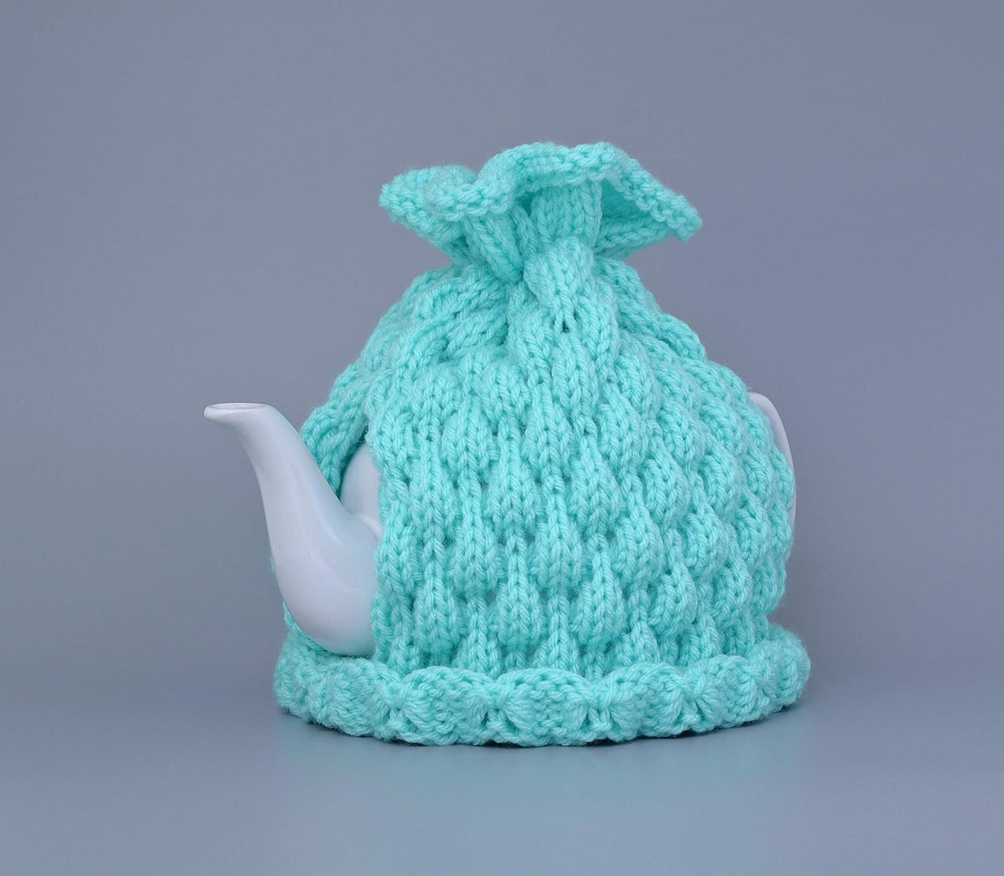 Aqua knitted teapot cozy