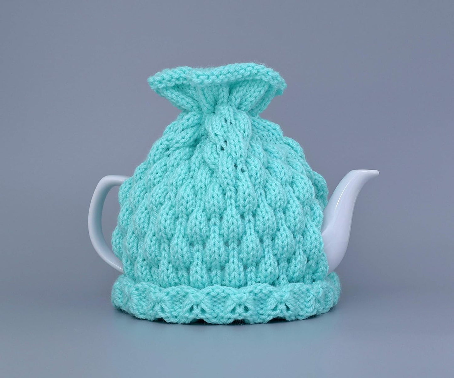 Aqua knitted teapot cozy