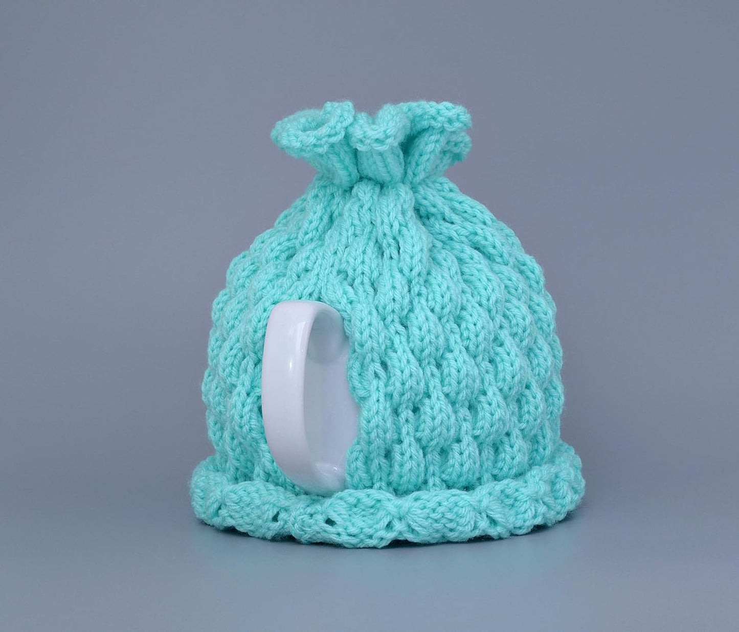 Aqua knitted teapot cozy