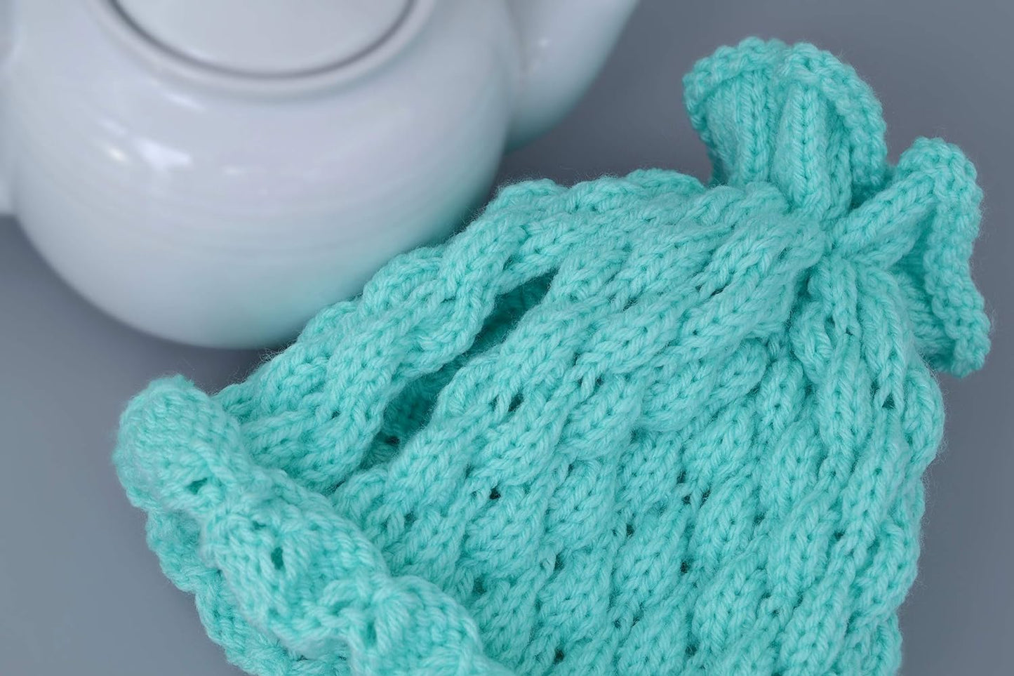 Aqua knitted teapot cozy