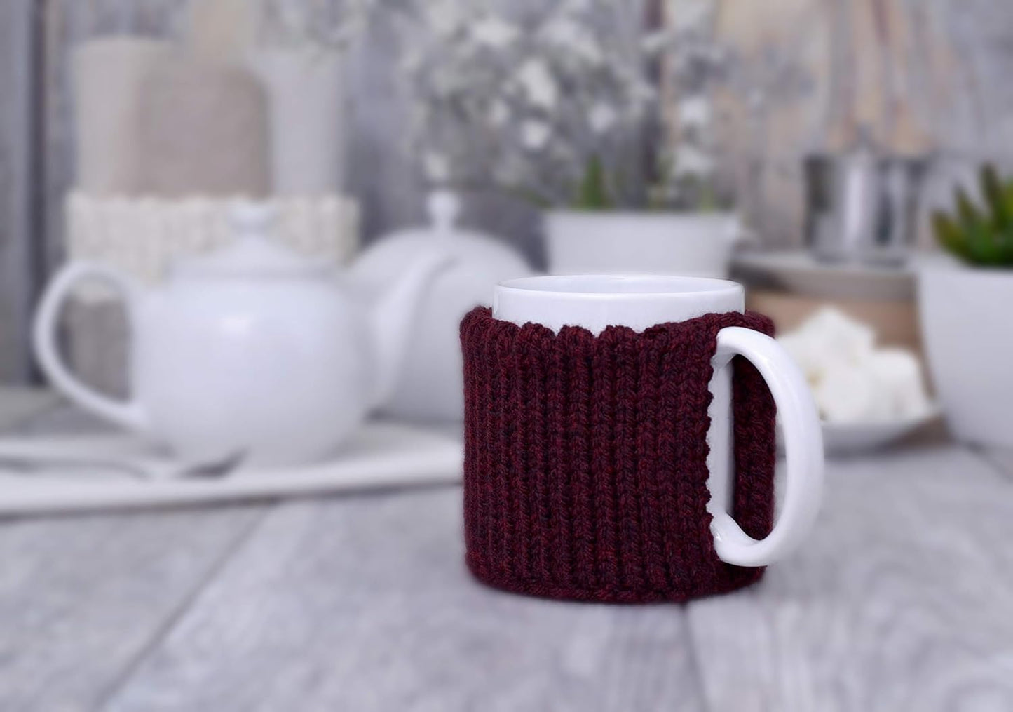 Dark Burgundy knitted mug cozy