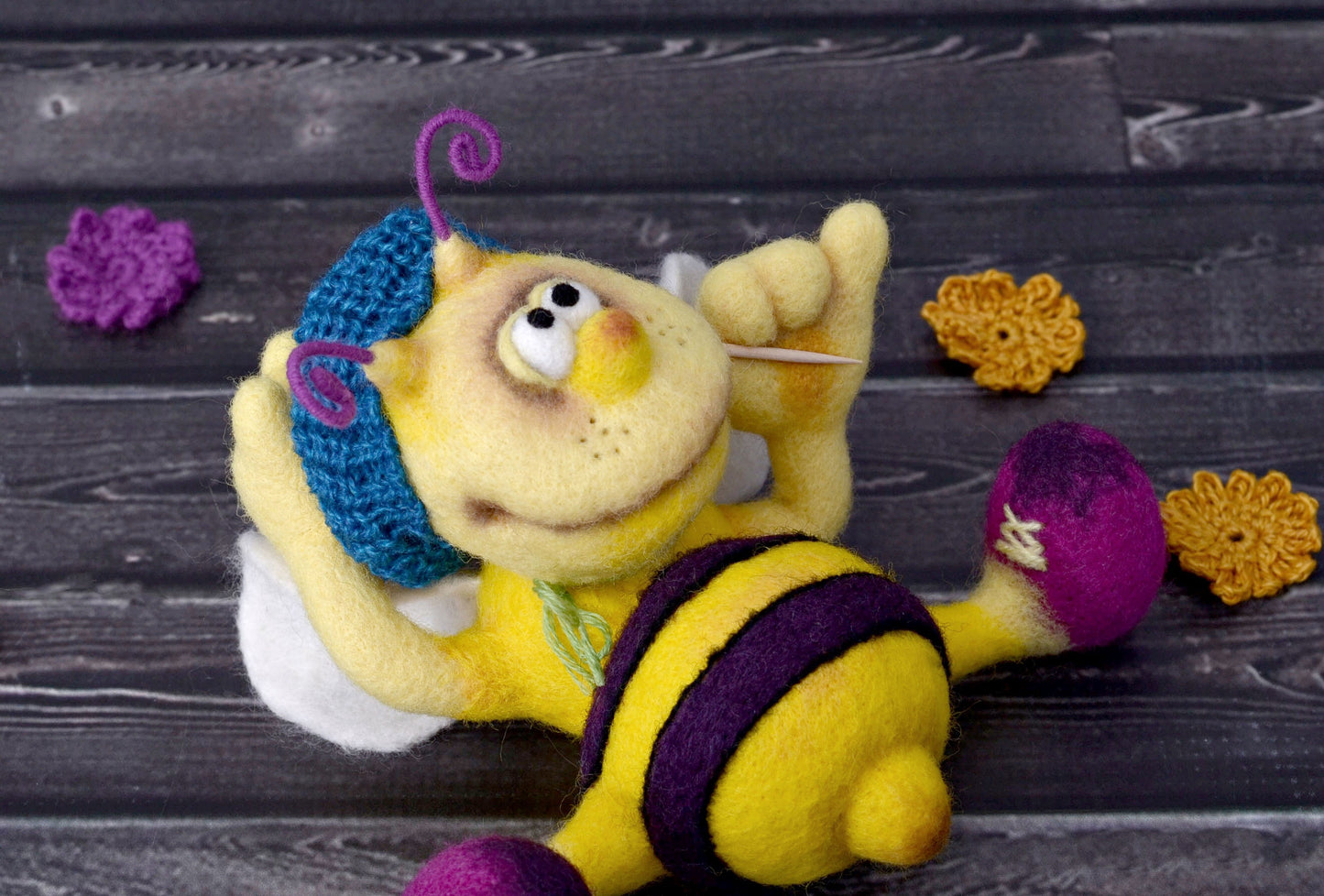 Needle felted Bee. Kid room decor.