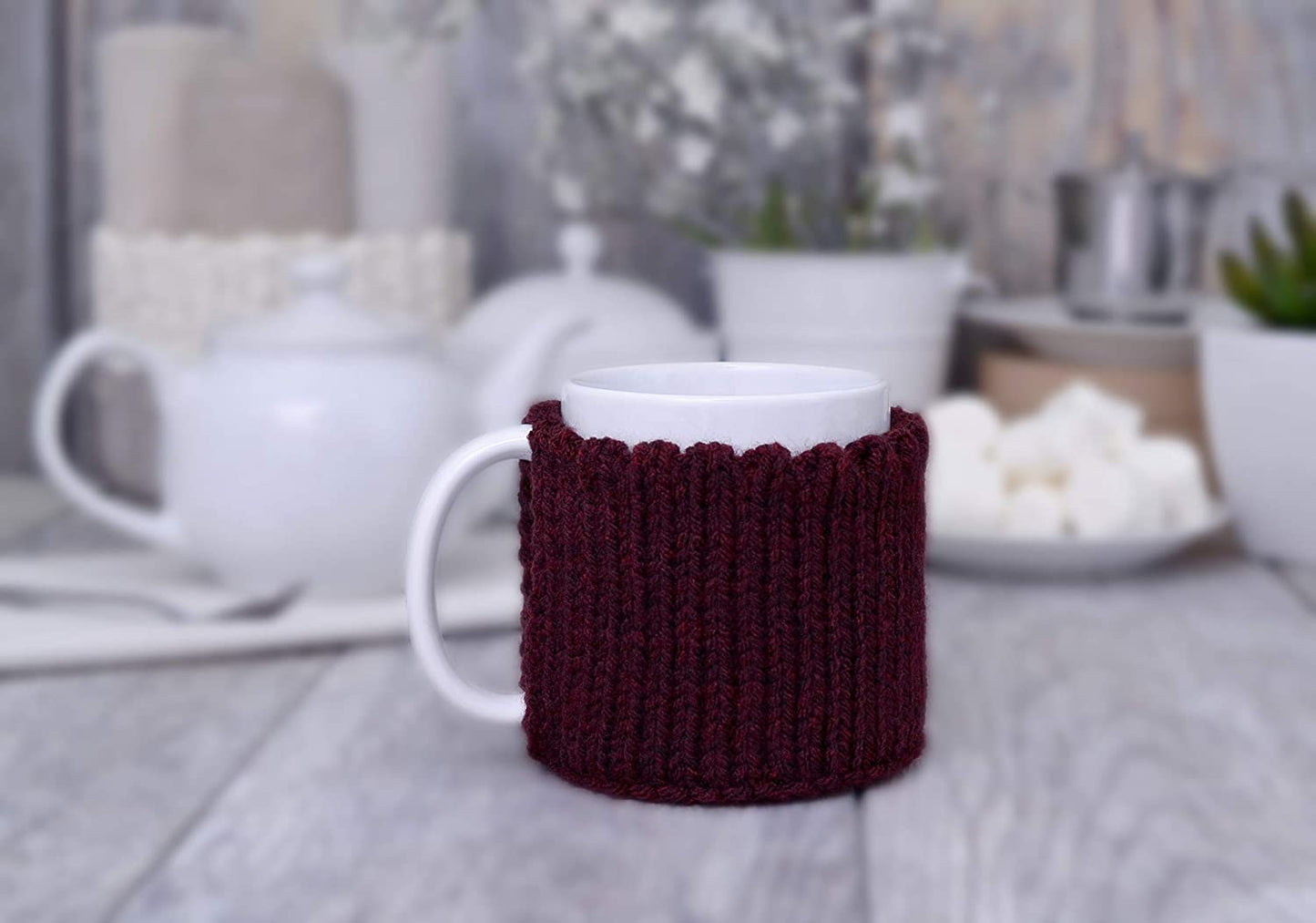 Dark Burgundy knitted mug cozy