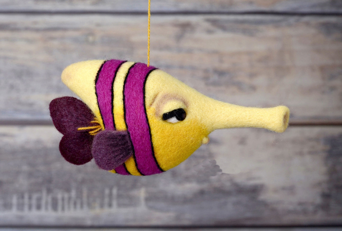 Needle felted yellow Fish.