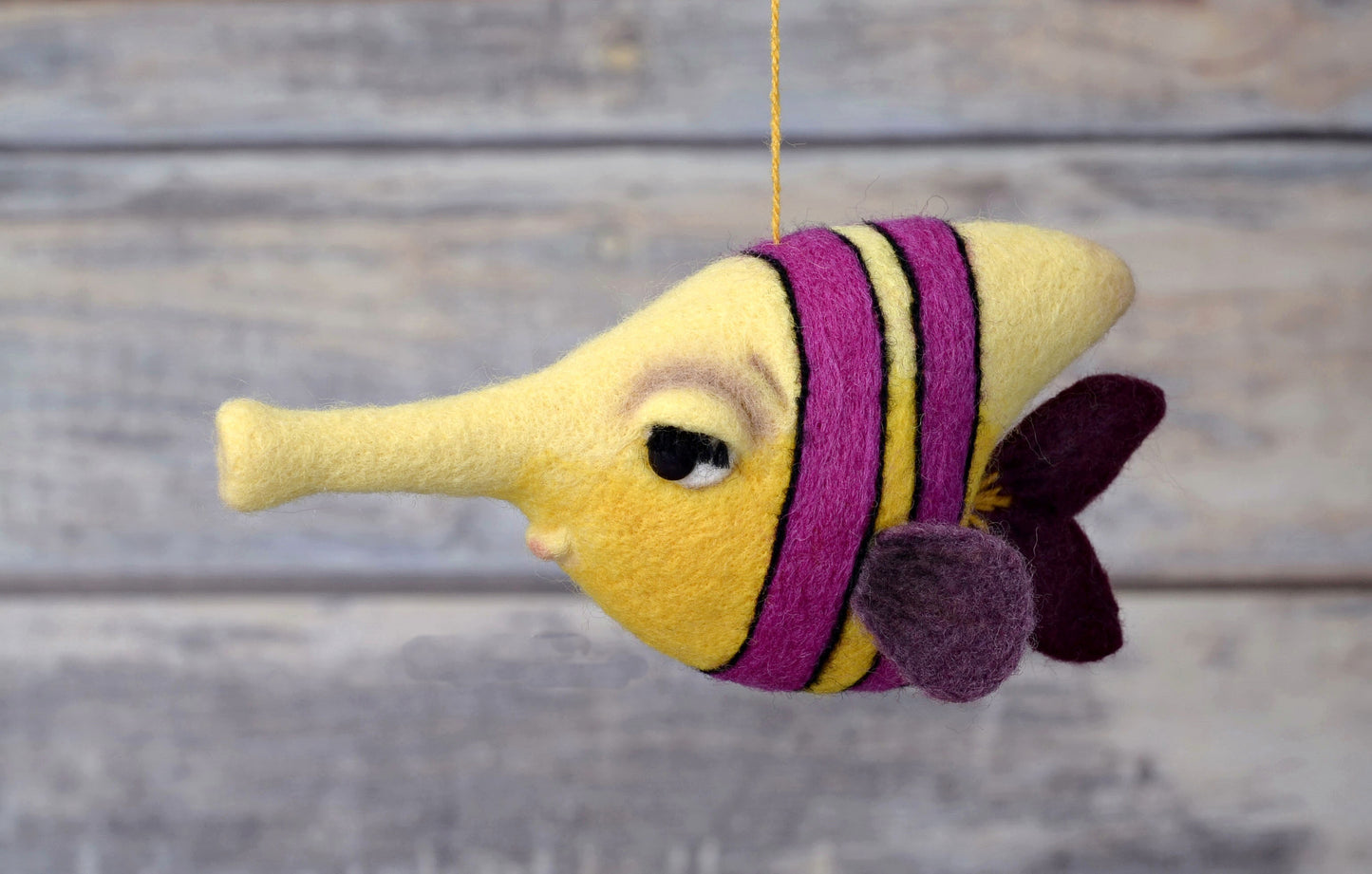 Needle felted yellow Fish.