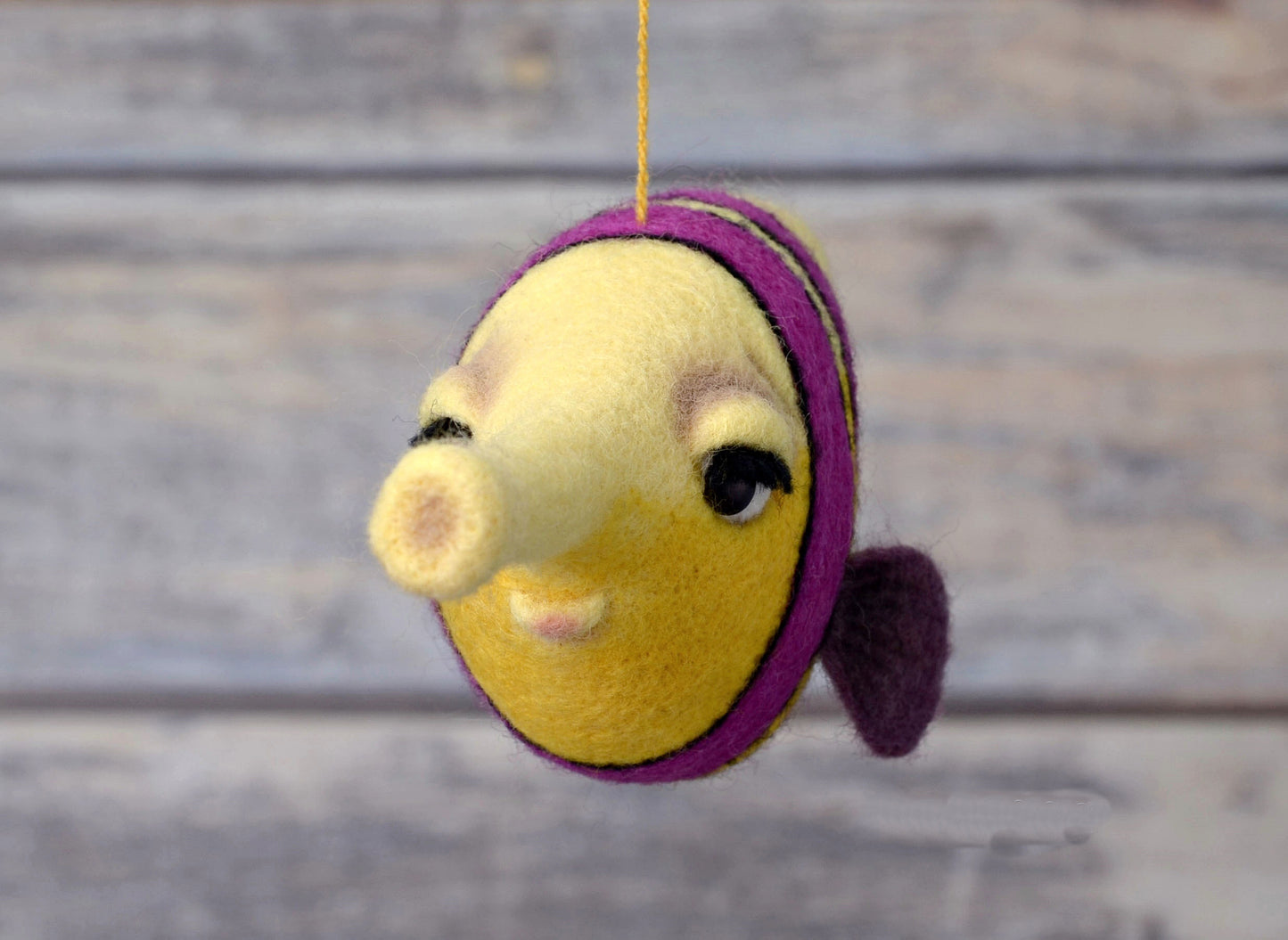 Needle felted yellow Fish.