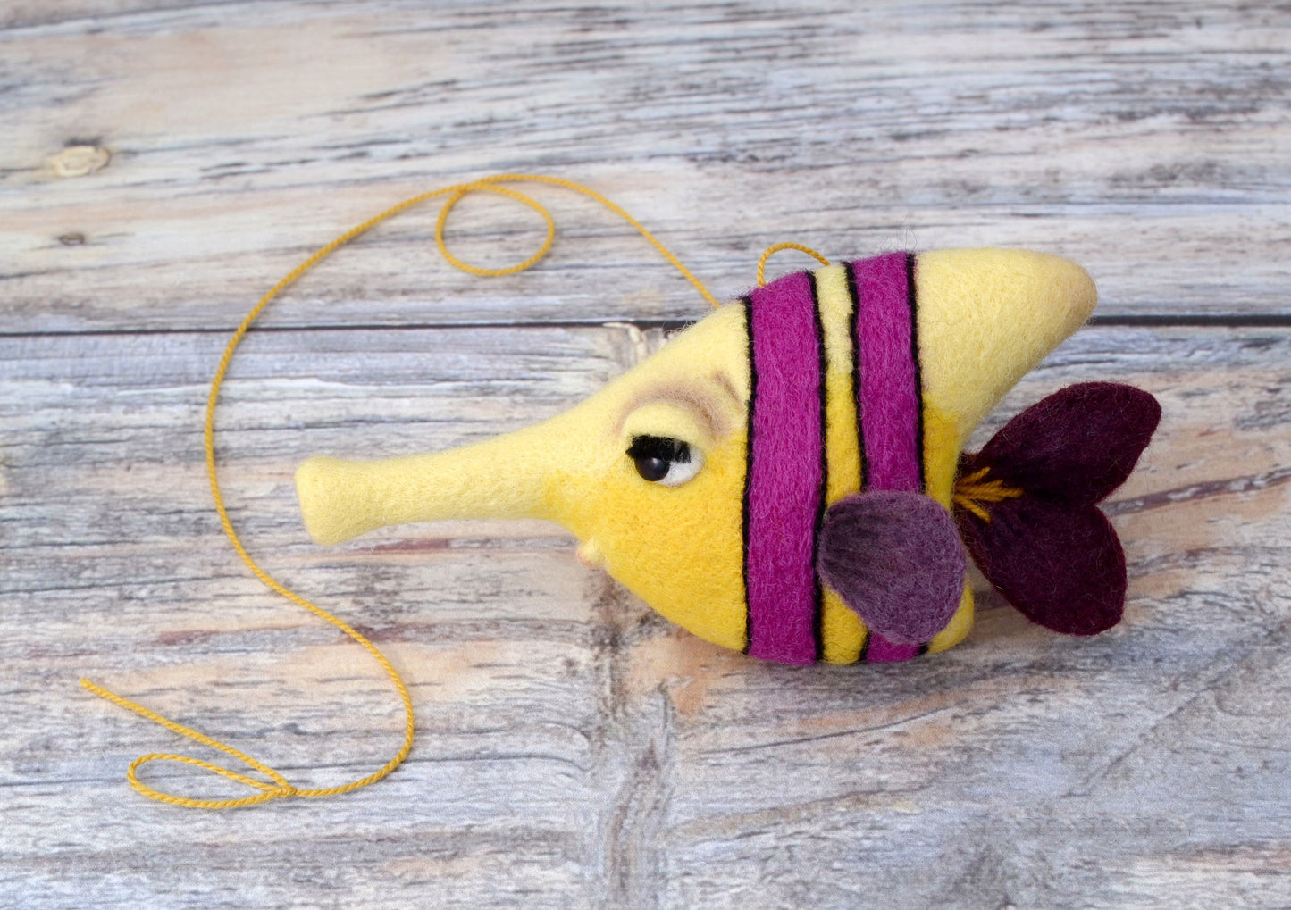 Needle felted yellow Fish.