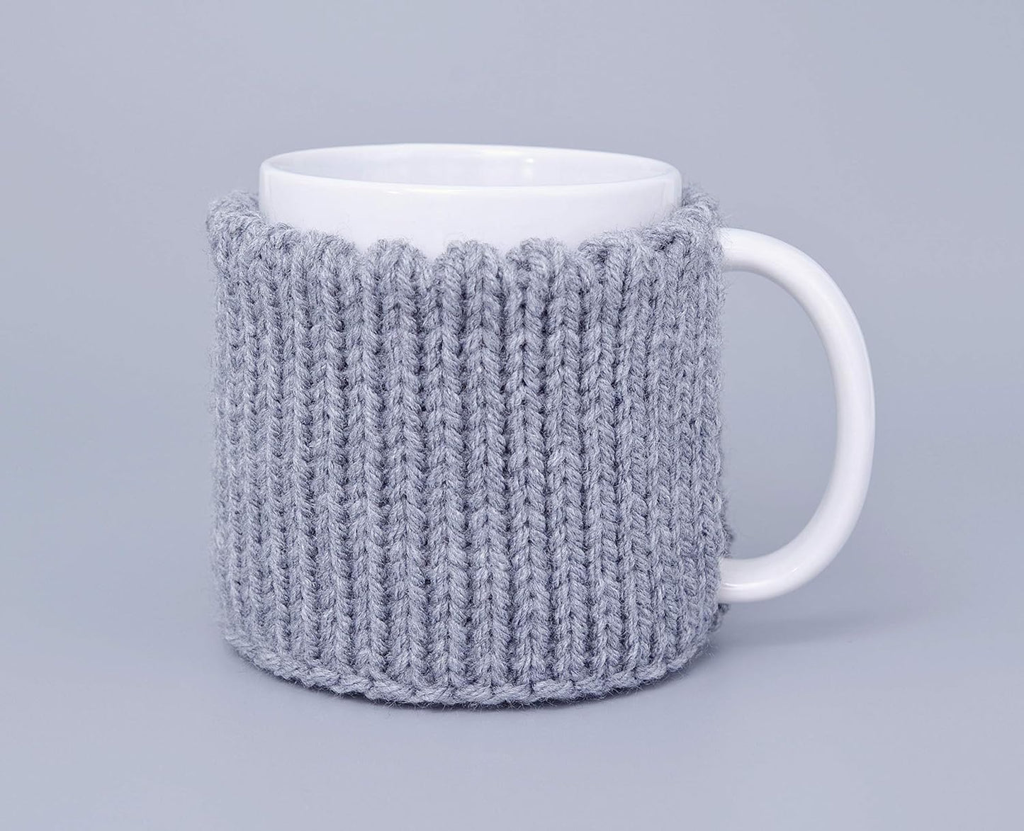 Gray knitted mug cozy