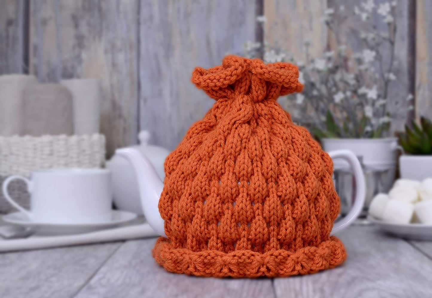 Pumpkin knitted teapot cozy