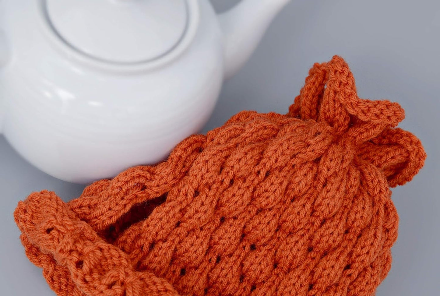 Pumpkin knitted teapot cozy