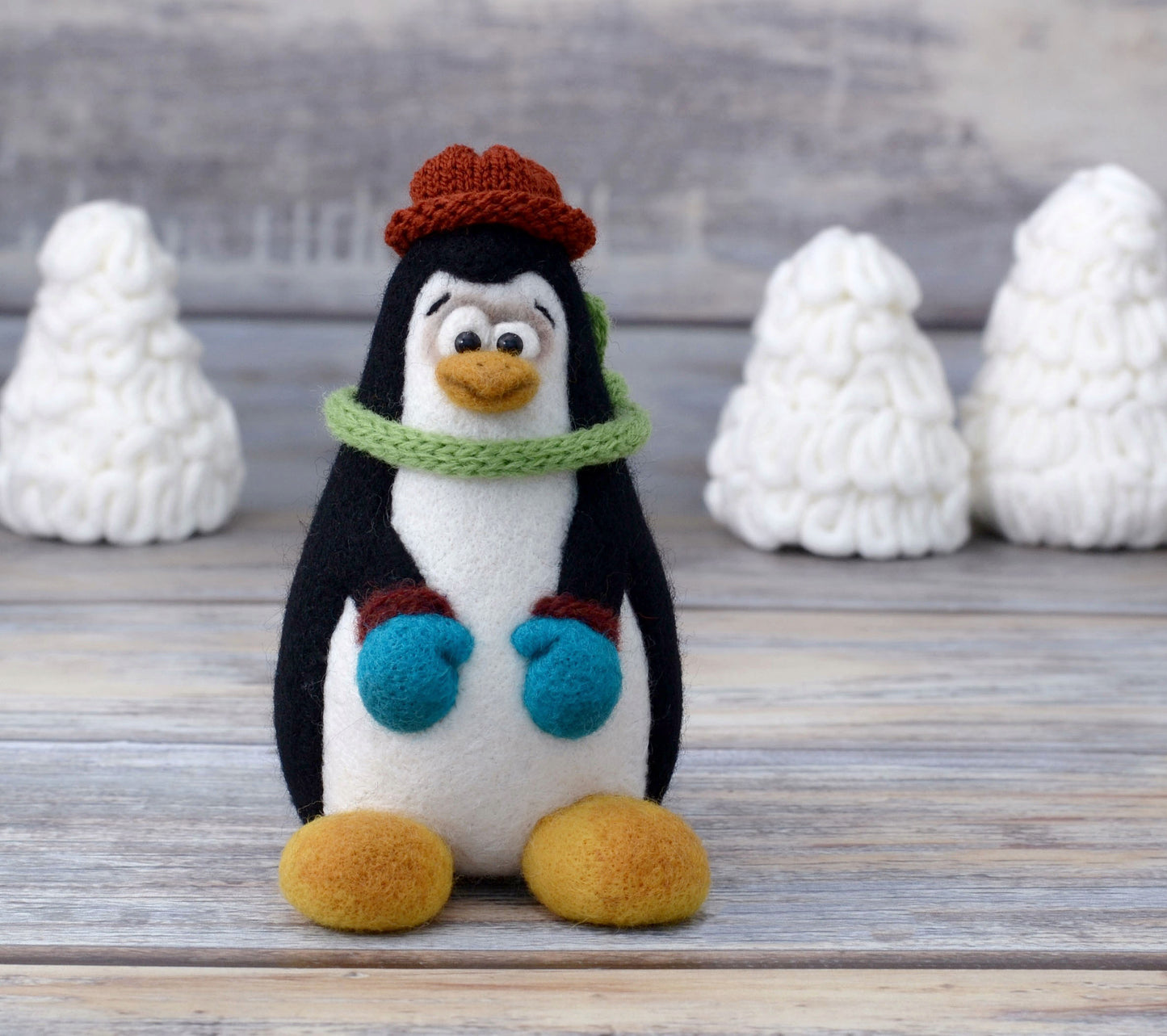 Needle felted Penguin. Kid room decor.