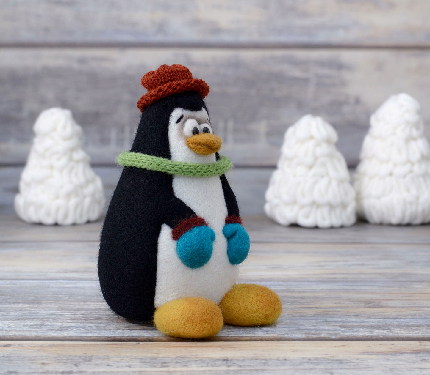 Needle felted Penguin. Kid room decor.