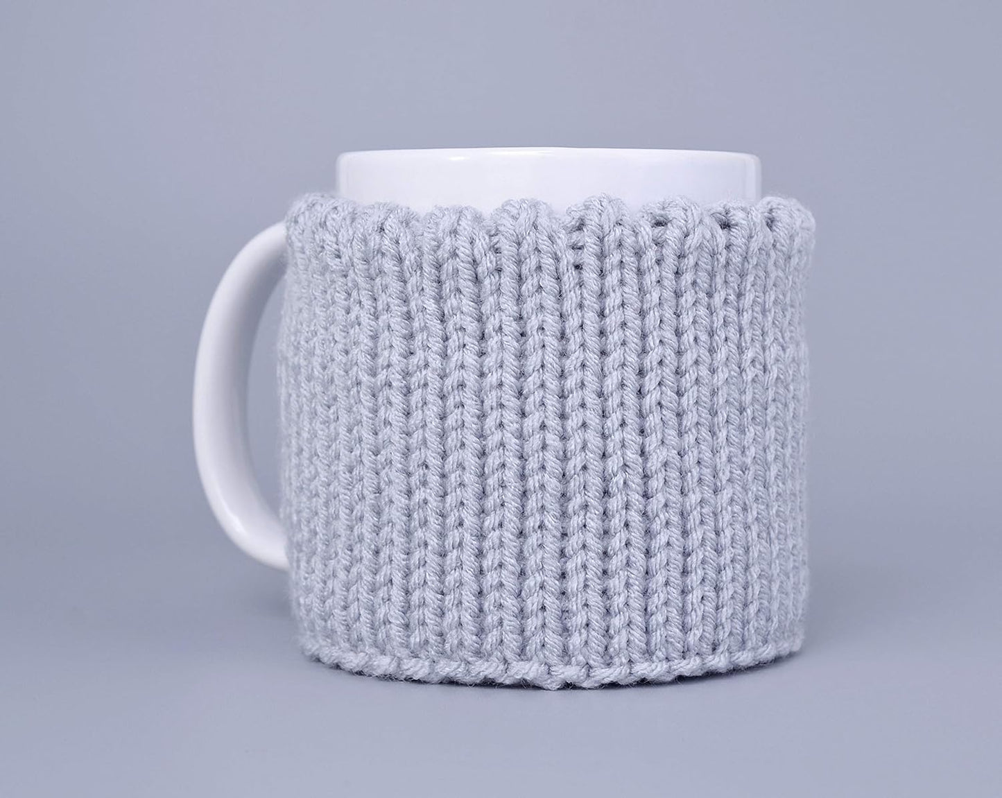 Silver gray knitted mug cozy