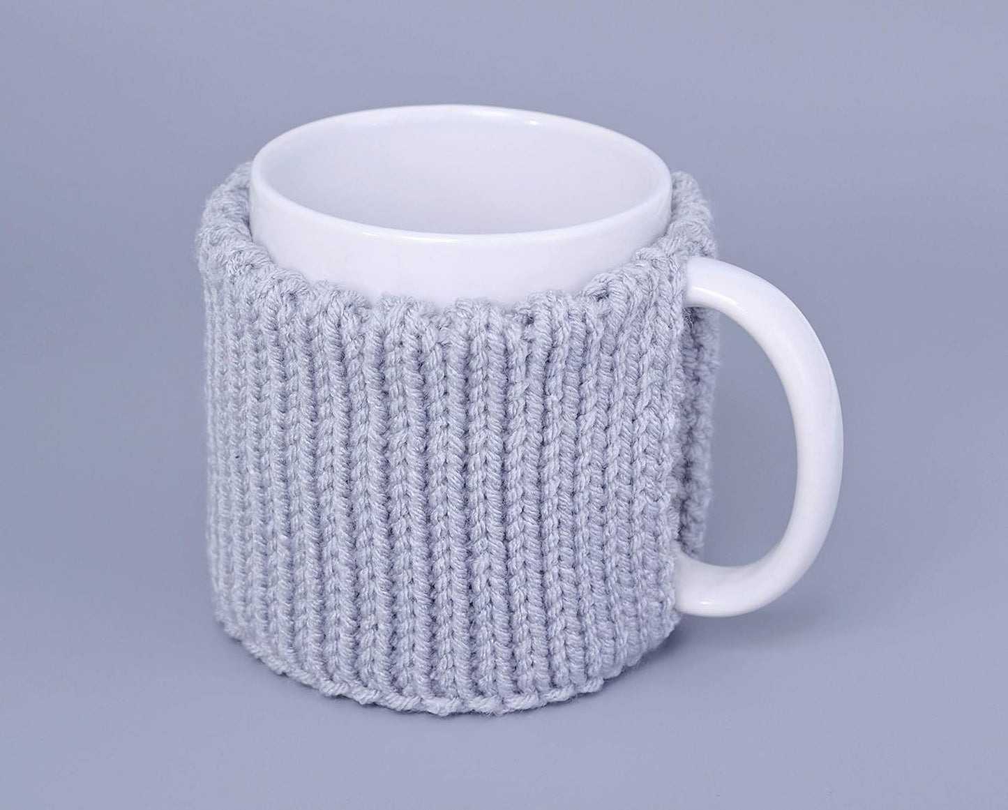 Silver gray knitted mug cozy