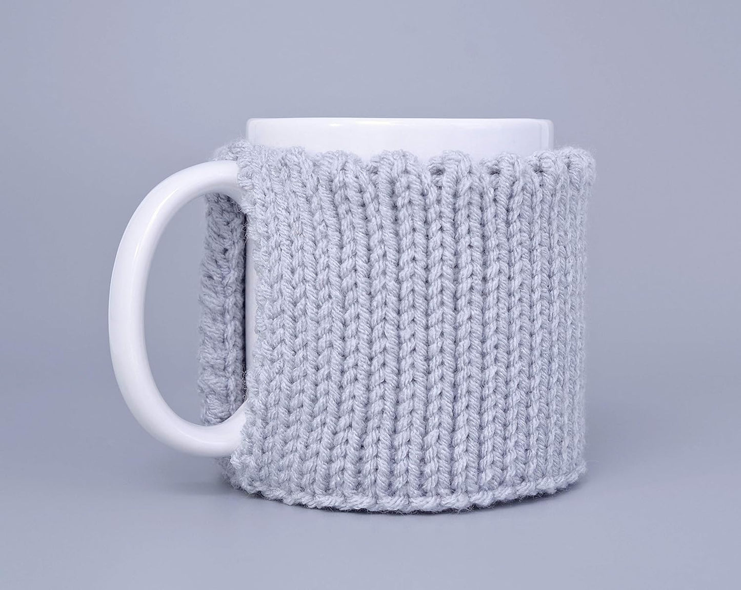 Silver gray knitted mug cozy