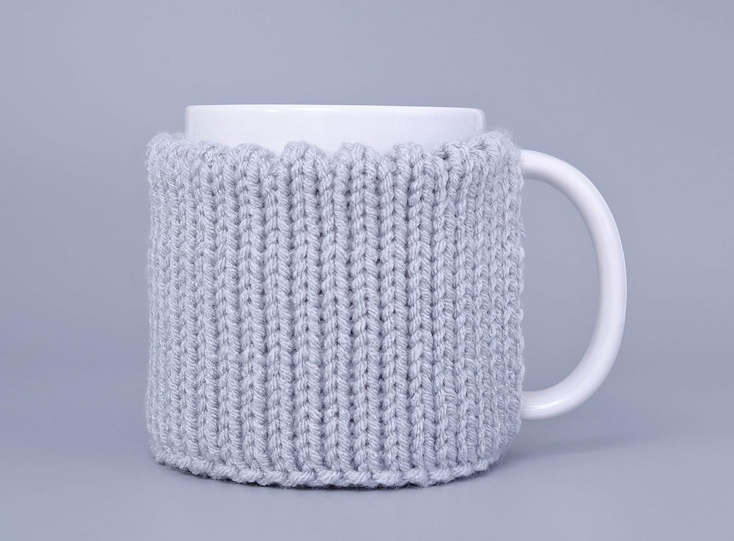 Silver gray knitted mug cozy